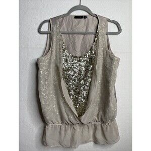 Apt 9 Women Sheer Fabric Gold Sequins Sinched in Elastic Waist Size Large